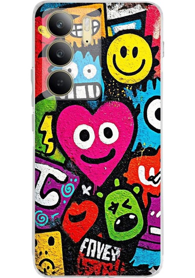 Realme C75 İle Uyumlu Grafiti Aşk Tasarımlı Şeffaf Silikon Kılıf Şeffaf