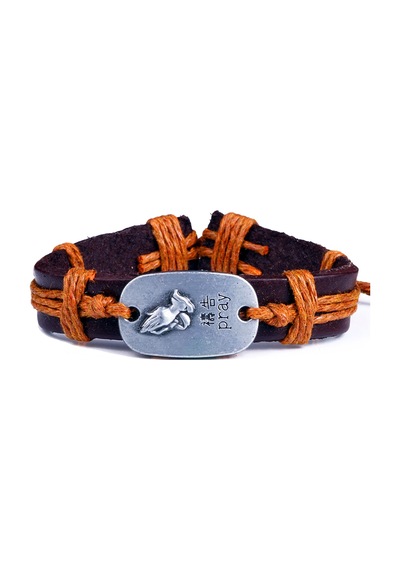 Tblk01316 Pray Yazılı El Figürlü Deri Unisex Bileklik 1301-1350 Çok Renkli