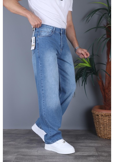 Felvıno Erkek Yıkamalı Baggy Bol Kesim Kot Pantolon Açık Mavi