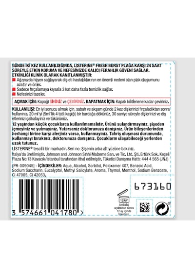 Listerine Fresh Burst Ağız Bakım Suyu 500 ML