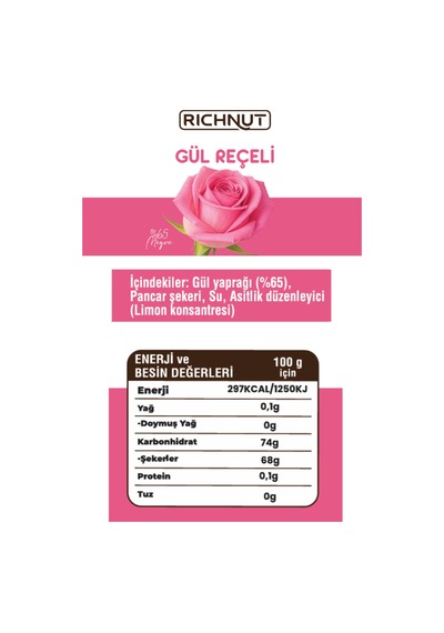 Gül Reçeli Katkı, Koruyucu, Renklendirici İçermez