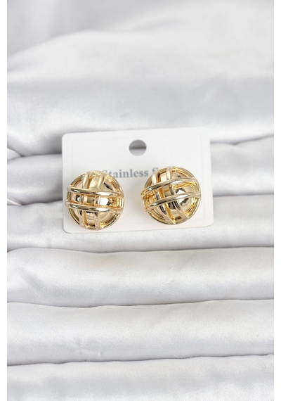 316l Çelik Gold Renk Desenli Top Model Kadın Küpe - Lisinya Altın