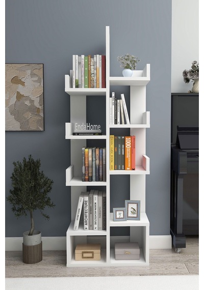 Enda Home Pamfilya 10 Bölmeli/raflı Kitaplık Antrasit Beyaz