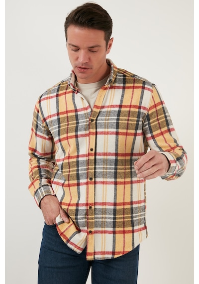 Buratti Ekoseli Uzun Kollu Slim Fit Kışlık Erkek Gömlek Cf21W112844 Hardal