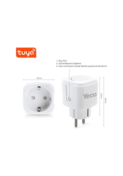Yeco Sp-16 Akıllı Priz, Wi-fi Uyumlu, Telefonla Kontrol, 16a Akım Koruma, Enerji İzleme 1 Adet
