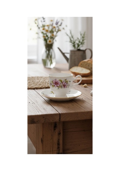 Royal Kent Bone China Çiçekli Duble Kahve Fincanı 130 Ml Pembe