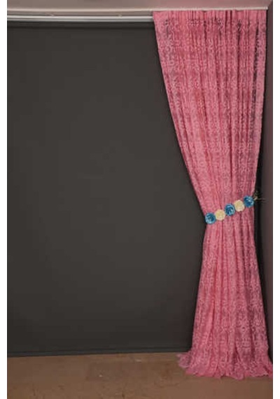 Şal Model Pembe Renk Hazır Dikilmiş Pileli Fon Perde 300x260 Cm