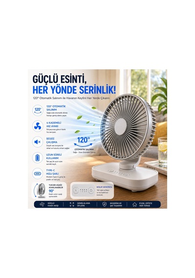 Robeve Yk Otomatik Dönebilen Şarjlı Masaüstü Vantilatör 120 Otomatik Döner Salınım Özellikli Fan Vantilatör Usb Type-c, 4 Kademeli Hız, Sessiz Mini Fan, Taşınabilir, Uzun Kullanım, Ofis & Ev Için Robeve Yk Otomatik Dönebilen Şarjlı Masaüstü Vantilatör 120 Otomatik Döner Salınım Özellikli Fan Vantilatör Usb Type-c, 4 Kademeli Hız, Sessiz Mini Fan, Taşınabilir, Uzun Kullanım, Ofis & Ev Için