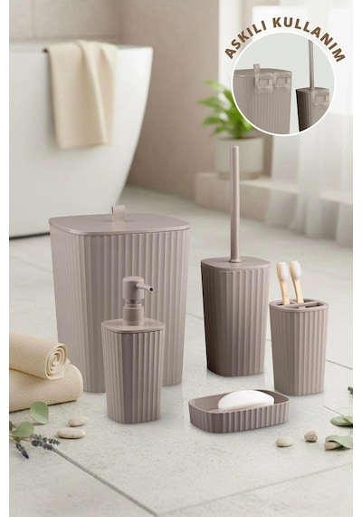Safir Vizon Çizgili Banyo Seti 5 Parça Plastik