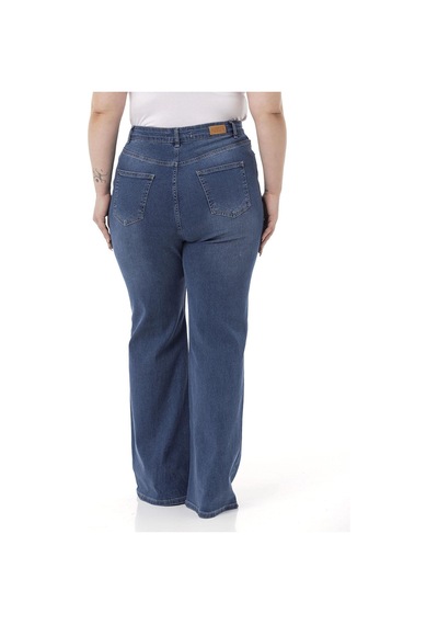 Disentis Büyük Beden Önü Kraşlı Yüksek Bel İspanyol Paça Mavi Denim Pantolon-mavi Mavi