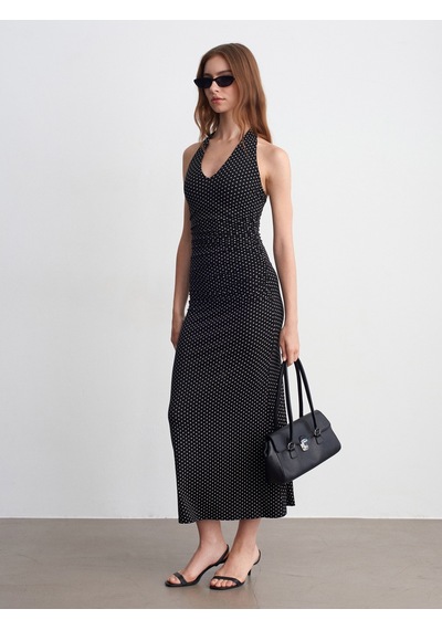 DİLVİN 91698 Lyocell Halter Yaka Midi Elbise-siyah