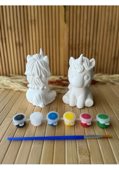 Taş Boyama Seti 10 Cm Unicorn Figürlü 2 Li Çocuk Boyama Aktivite Seti - Hediyelik