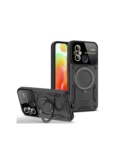 Xiaomi Redmi 12c Kılıf Joy Lens Standlı Kapak - Siyah -
