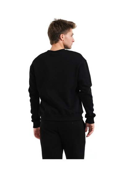 Justever Bisiklet Yaka Nakışlı Şardonlu İçi Polarlı Siyah Erkek Sweatshirt - Volar Siyah
