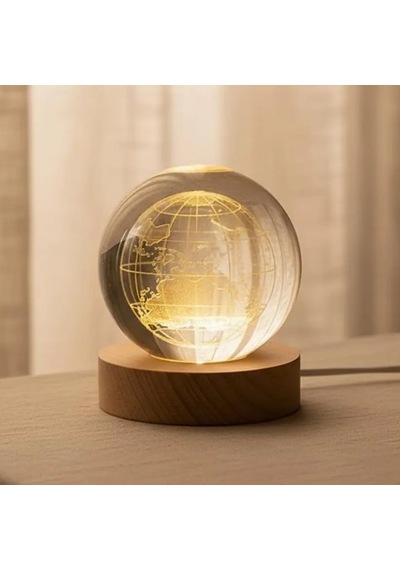 Kişiye Özel Dünya Haritalı Kristal Led Gece Lambası İsim Yazılı Dekoratif Masa Lambası