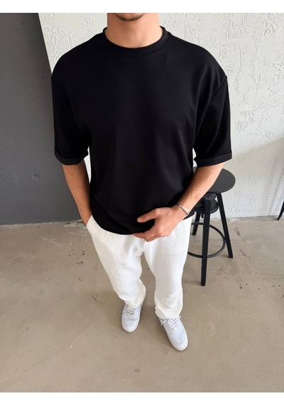 Veraura Lifestyle Erkek Duble Kol Basic Tişört Siyah