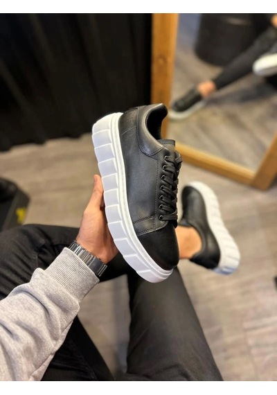 Ay Mood Jy144 Volt Bağcıklı Cilt Erkek Günlük Sneaker Yüksek Taban Ayakkabı Cbt Siyah