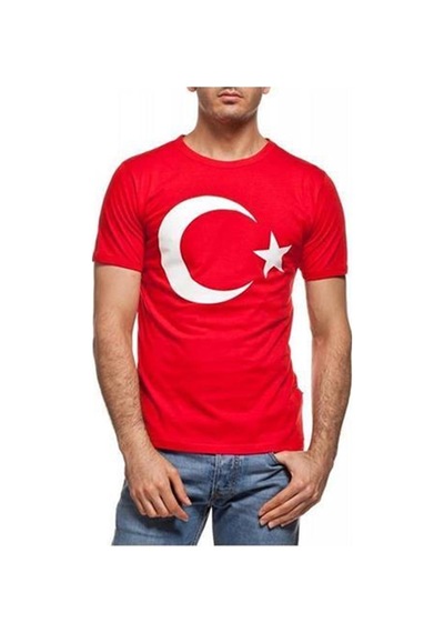 Bohem Stil Unisex Kırmızı Türk Bayraklı Kısa Kol T-shirt-8911 Kirmizi