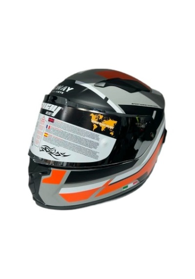 Sway SW 820 AIX Full Face Gümüş Vizör Kask Gri Turuncu