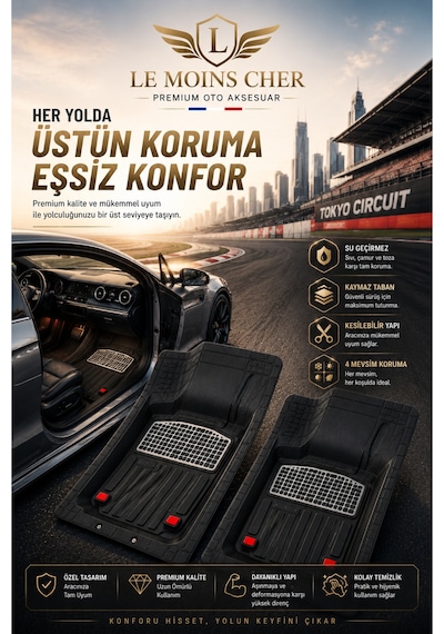 Cupra Leon Havuzlu Oto Paspası Kaymaz Taban Dayanıklı Enerji Krom