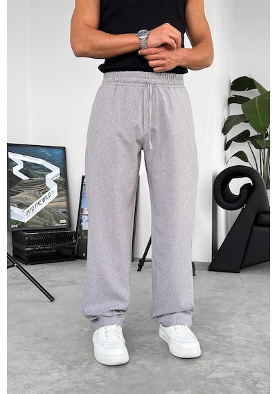 Gri Dokulu Soft Jogger Pantolon Gri