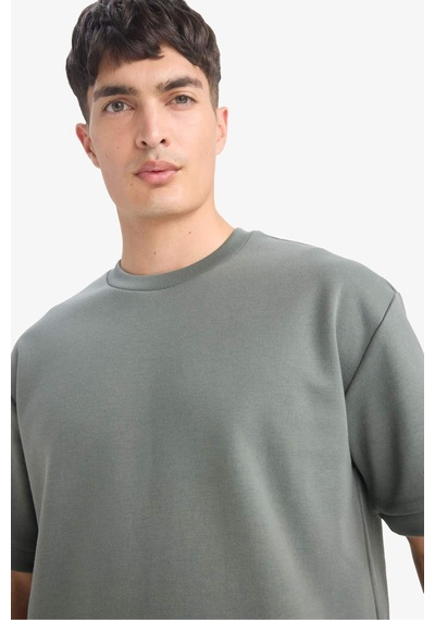 Defacto Oversize Geniş Kalıp Bisiklet Yaka Basic Düz Kısa Kollu Tişört B6494ax25augn826 Yeşil