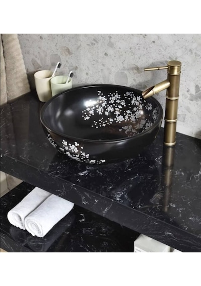 Lena - Tezgah Üstü Porselen Lavabo - E-6007- Siyah