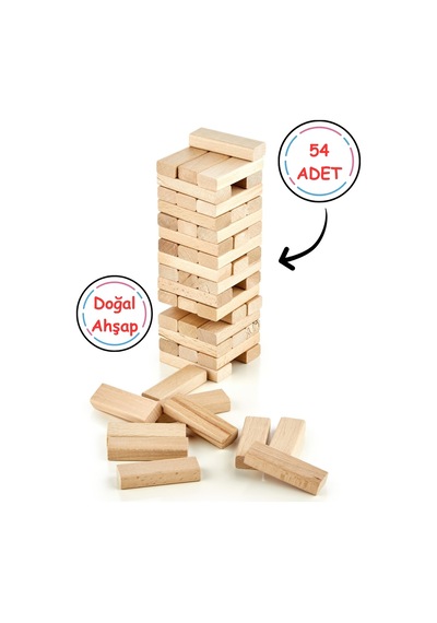 Ahşap Jenga Denge Oyunu Tower Büyük Boy 54 Parça