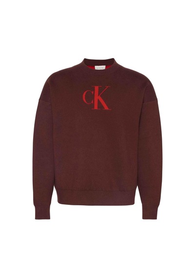 Calvin Klein Ls Cttn Cashmere 3d Logo Crwnk Bordo Erkek Sweatshirt-11113 Bordo