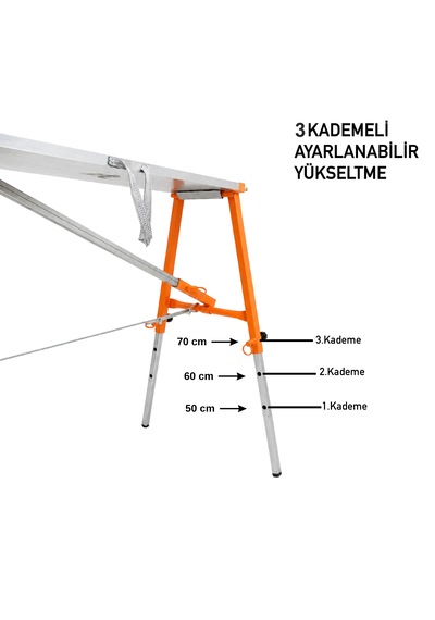 Alüminyum Gövdeli Çelik Ayaklı Teleskopik Katlanır İnşaat İskelesi - 400 Kg Taşıma Kapasitesi 70x24x100cm
