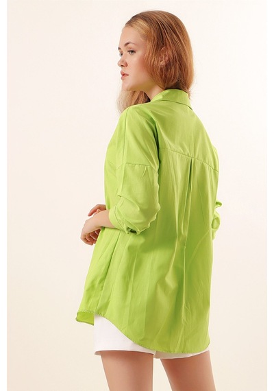 Hiccup Bdart Oversize Uzun Kollu Poplin Gömlek Limon Yeşili