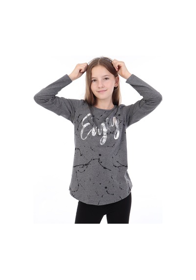 Toontoy Kids Toontoy Kız Çocuk Varaklı Enjoy Baskılı T-shirt Antrasit
