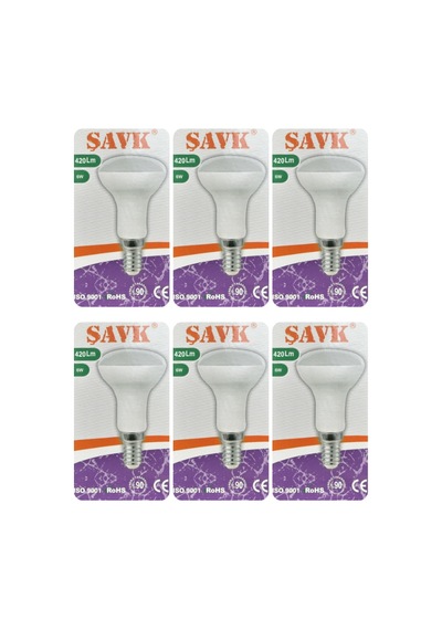 6 Adet Şavk 6w 37w Sarı Işık 3000k E14 Duylu İnce Duy Led R50 Ampul