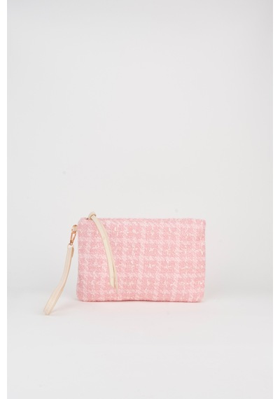 Vivaq Kadın Bellis Tweed Kumaş Pembe Astarlı Suni Deri Bilek Askılı Portföy El Ve Clutch Çanta