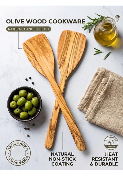 Zeytin Ağacı Spatula 2'li Set İnce Ve Hafif Omlet, Krep, Krep Ve Hafif Tavada Kızartmak İçin Mükemmel Diğer