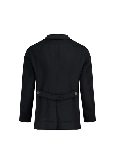 Hatemoğlu Siyah Slim Fit Kruvaze Yünlü Kaşe Kaban