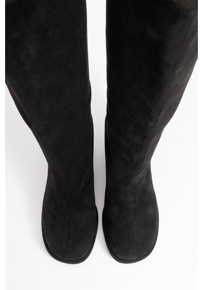 Luvishoes Luvi Shoes Josette Siyah Süet Kadın Kalın Topuklu Çizme Siyah Süet