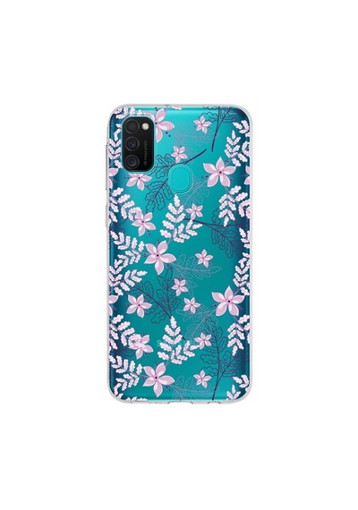 Samsung Galaxy Uyumlu M21 Kapak Floral Pudra Tasarımlı Şeffaf Silikon Kılıf