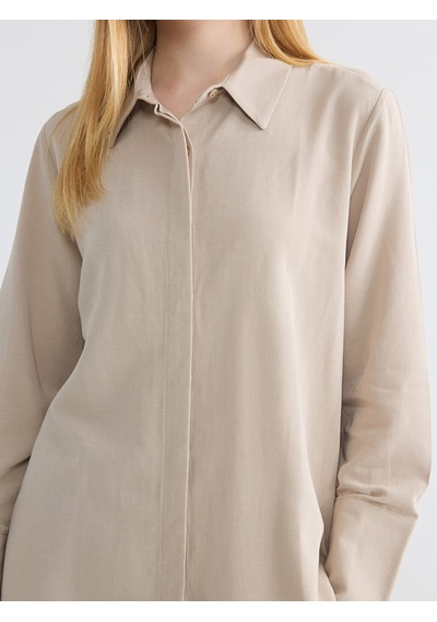 Lcw Modest Bej Oversize Keten Karışımlı Kadın Gömlek Tunik