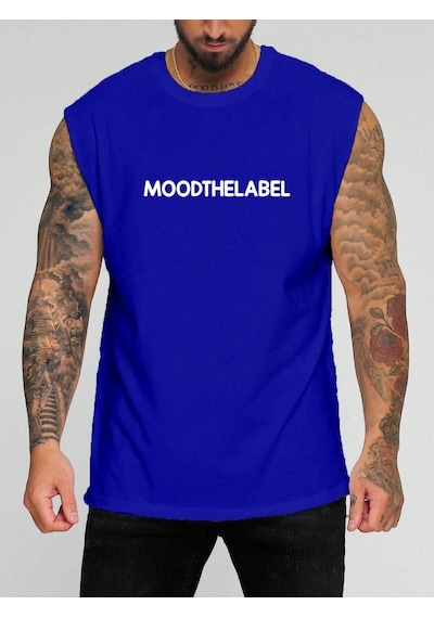 Moodthelabel Baskılı Kolsuz Tişört Saks Mavisi