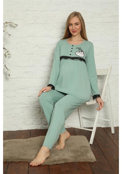 Akbeniz Kadın Hamile Lohusa Su Yeşili Pijama Takımı 45201-su Yeşili