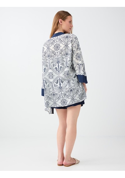Jimmy Key Jimmy Key Lacivert Etnik Desenli Uzun Kol Dokuma Kimono 6sw147742494
