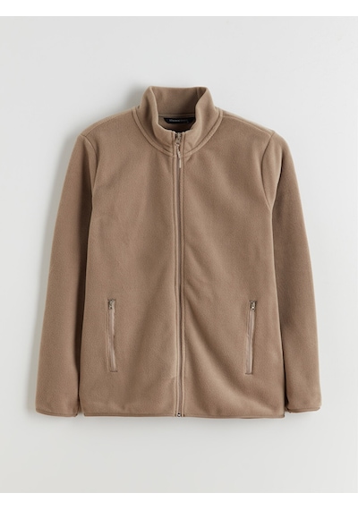 Lcwaıkıkı Classic Kahverengi Dik Yaka Uzun Kollu Polar Erkek Fermuarlı Sweatshirt