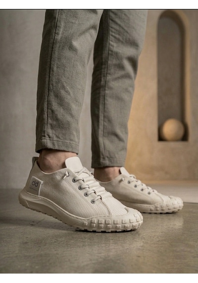 Ba0248 Boa Krem Esnek Bağcıklı Ultra Hafif Nefes Alan Sneaker Ayakkabı