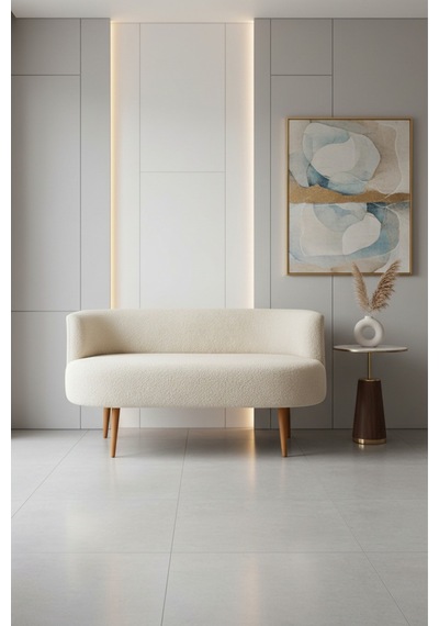 Azra Mobilya Sydney Modern İkili Koltuk Kanepe Modern Welsoft Yumuşak Kumaş Krem Krem
