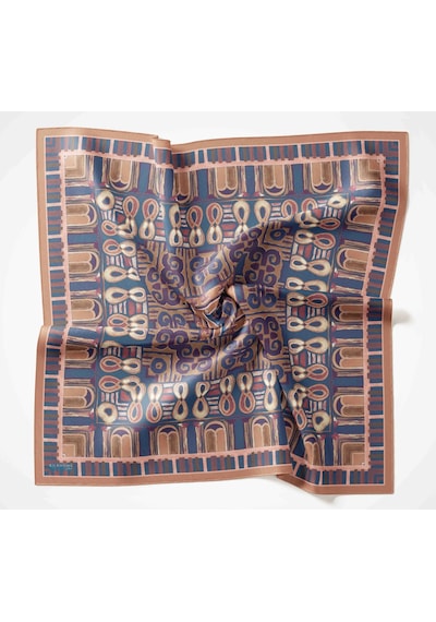 Silk Home Dört Mevsim Antik Motif Viskon Velora Eşarp 6419 İndigo Somon