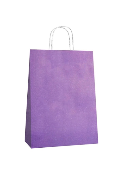 Büküm Saplı Kraft Kağıt Çanta Karton Hediyelik Poşet Torba Mor 4 x 25'li 18 x 24 CM