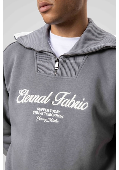 Vamos Oversize Fermuarlı Yaka Sweatshirt Füme