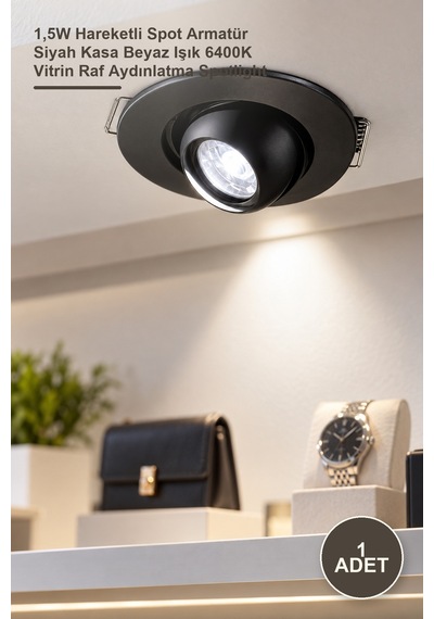 1 Adet Ct-5268sb Power Led Ufo Spot Ct-5268 Ufo Yıldız 1,5w Hareketli Spot Armatür Siyah Kasa Beyaz Işık 6400k Vitrin Raf Aydınlatma Spotlight Bey