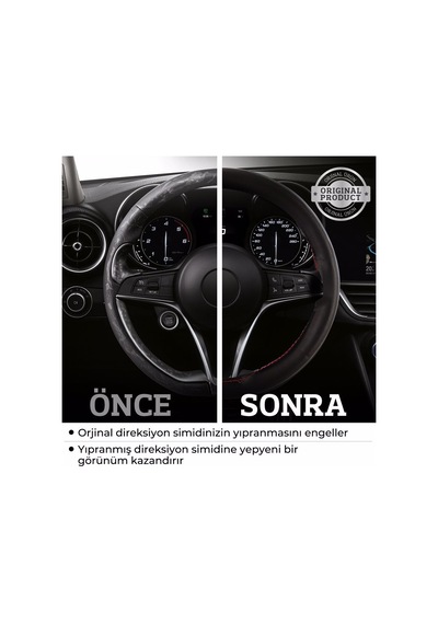 Renault Megane 1 1995-2002 Uyumlu Deri Direksiyon Kılıfı, Dikmeli Siyah Dikişli
